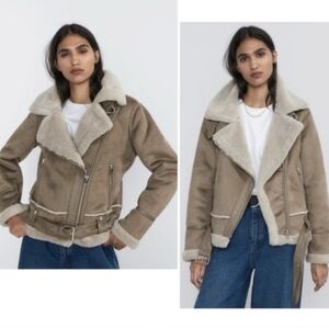Zara Women's Brown Shearling Leather Jacket